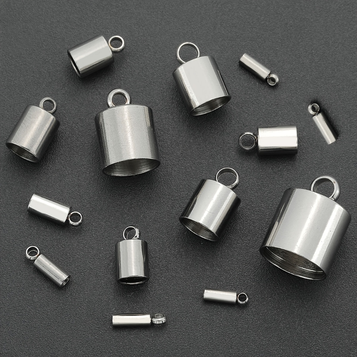 12pcs Stainless Steel Enamel Tassel Cap Cord Clasp Hook Connectors